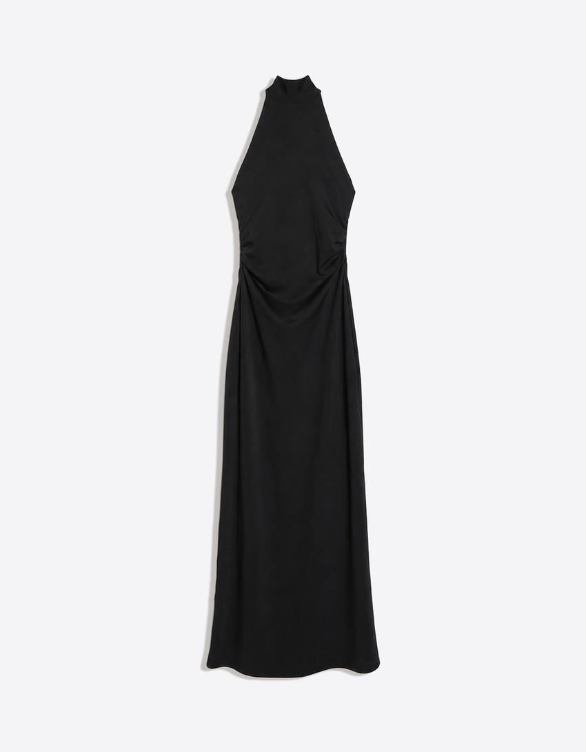 Midikleid mit Neckholder-Schwarz