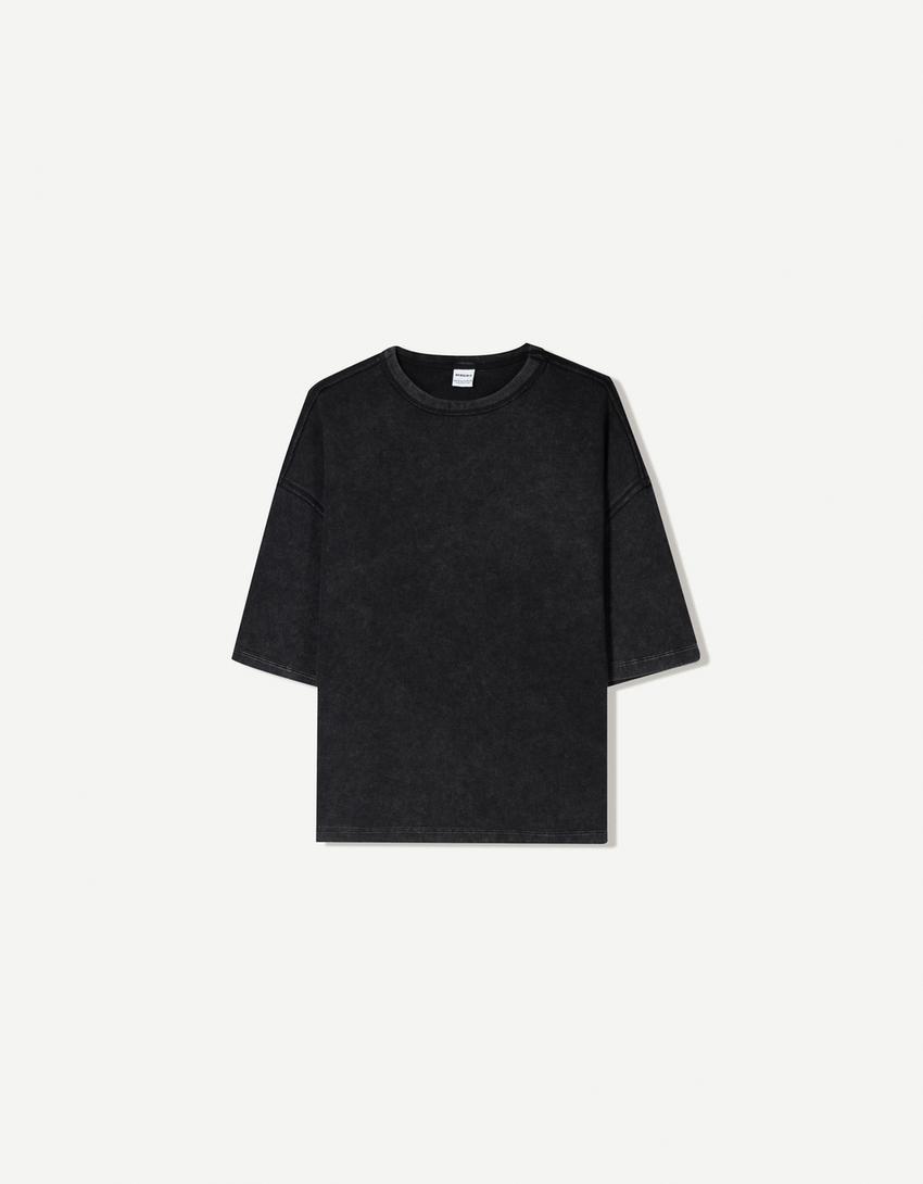 T-shirt manches courtes oversize interlock-Gris-4