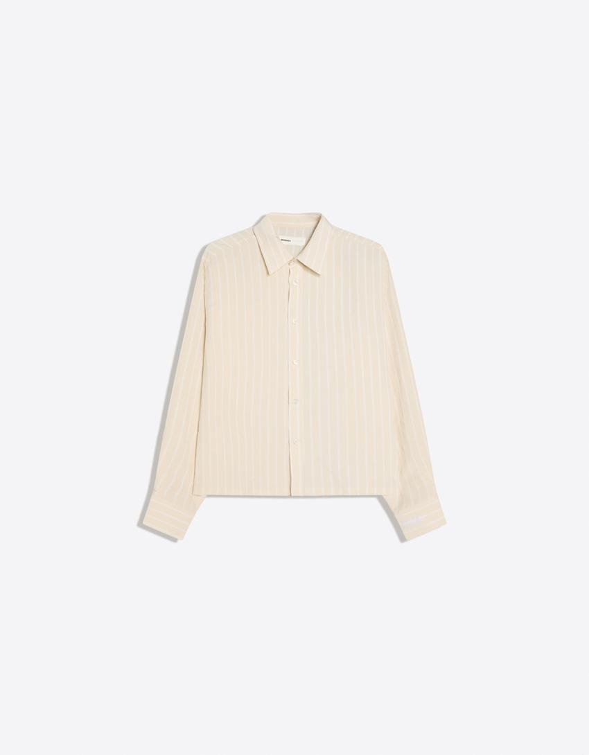 Embroidered long sleeve shirt-Sand