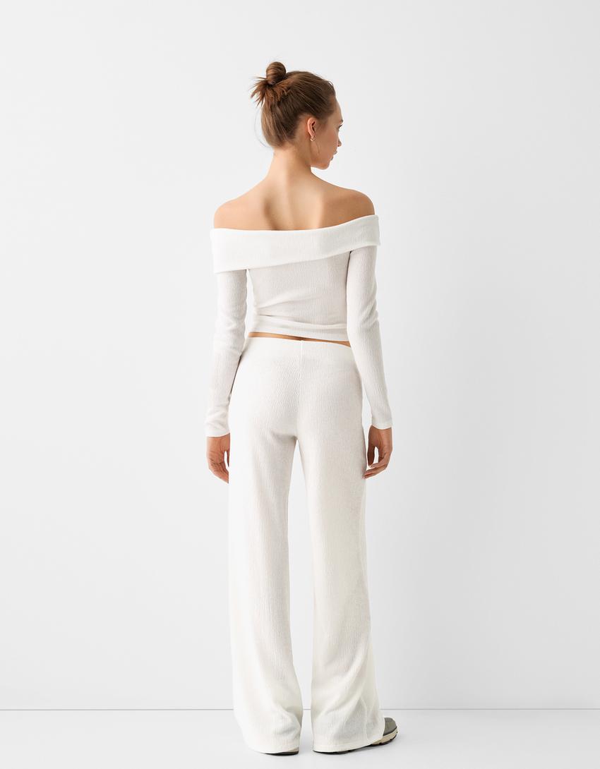 Wide leg embossed pants-Off white-2