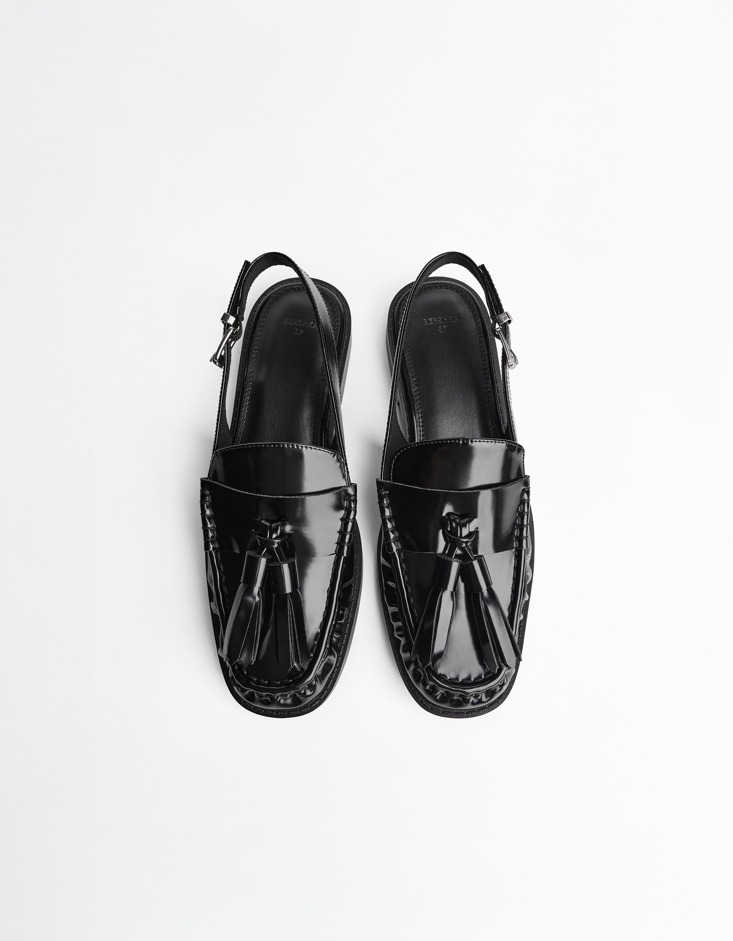 Backless tassel loafers — BLACK