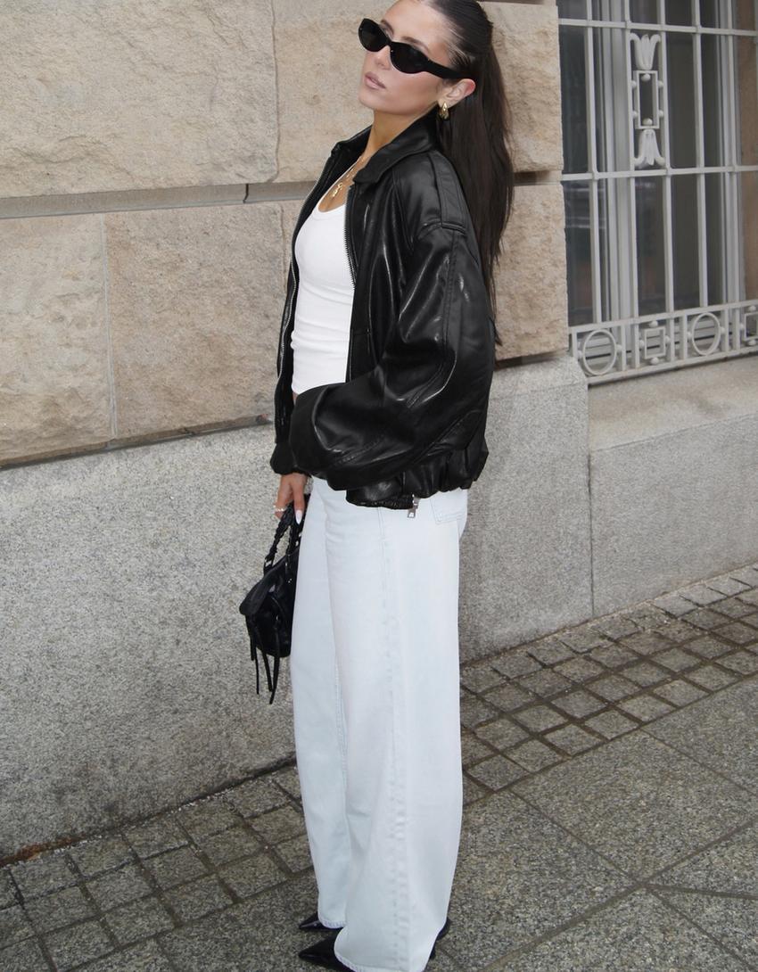 BLOUSON LEATHER EFFECT JACKET-Black