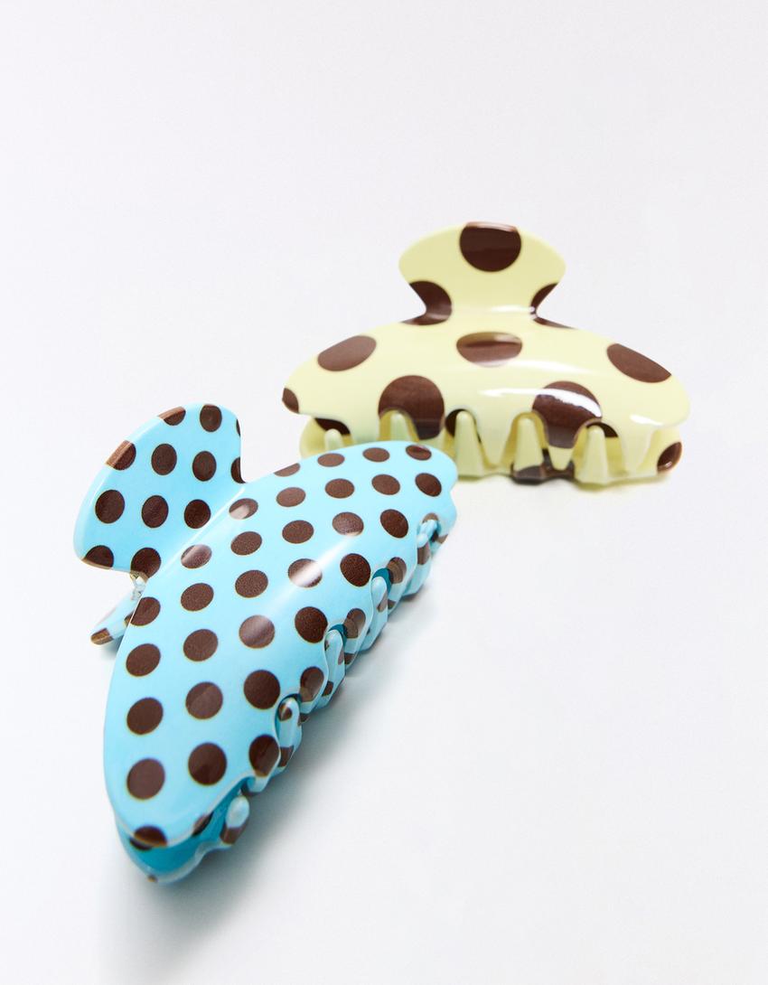 Pack of polka dot hair clips-Yellow