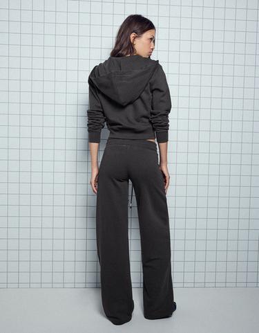 Printed fleece straight trousers — Grey 2