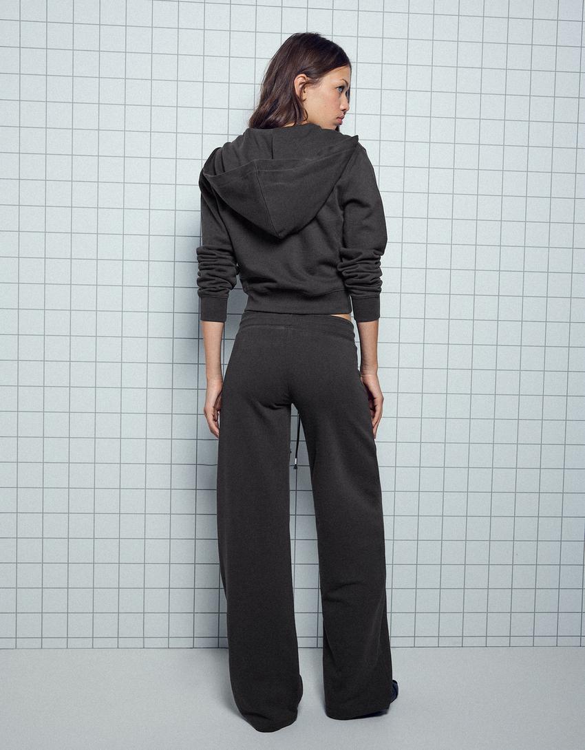 Baskılı şardonlu straight fit pantolon-Gri