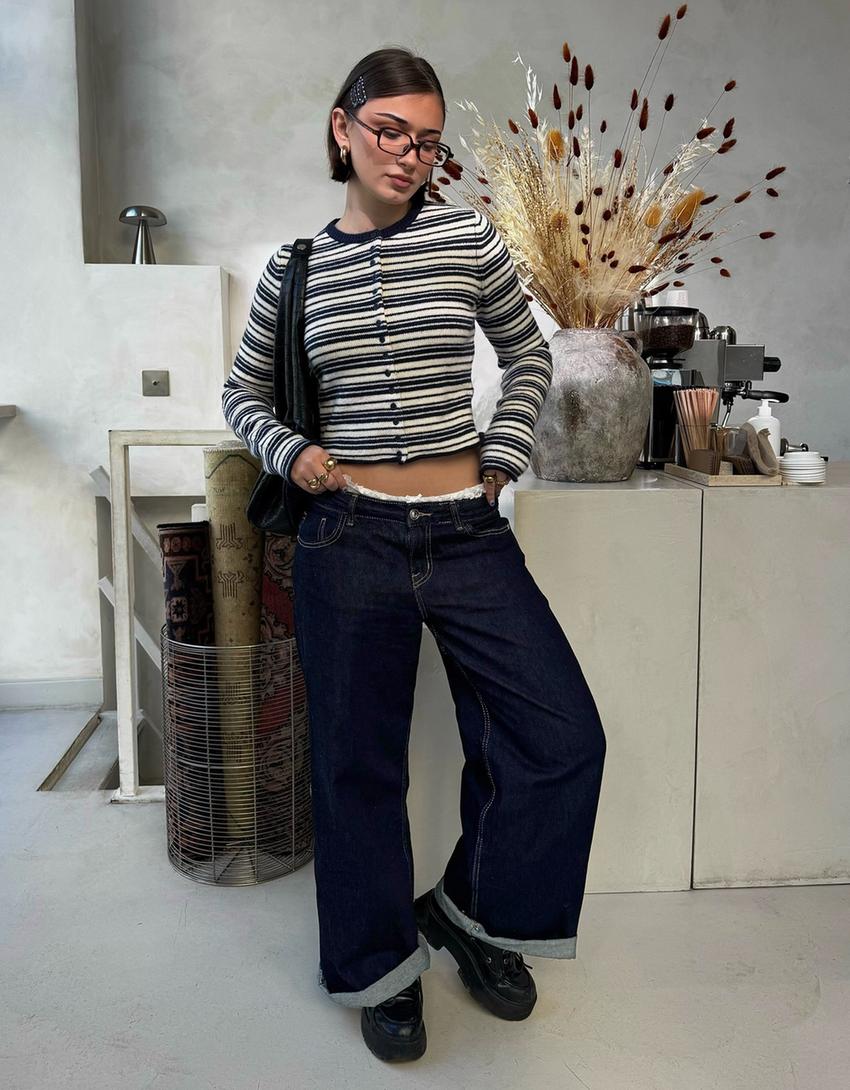 Jeans wide leg tiro bajo-Marino