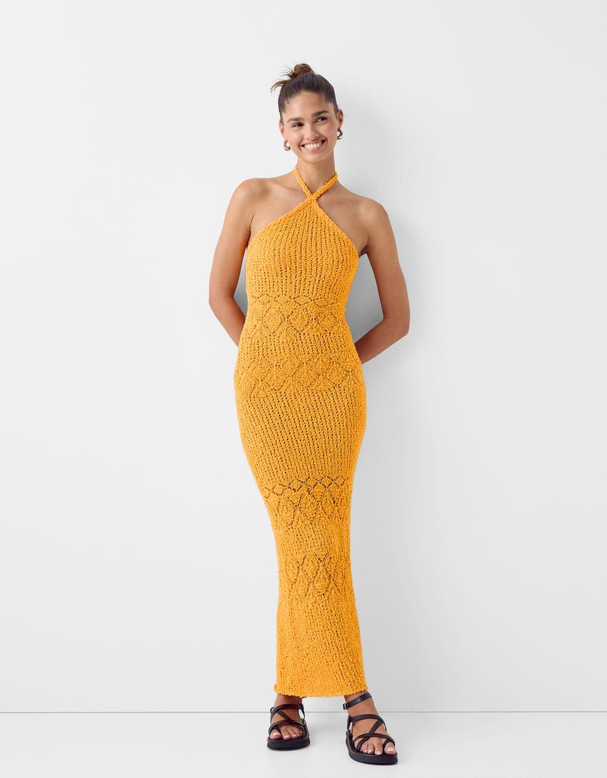 orange dress bershka Bershka Draped mini dress - New - Women | Bershka