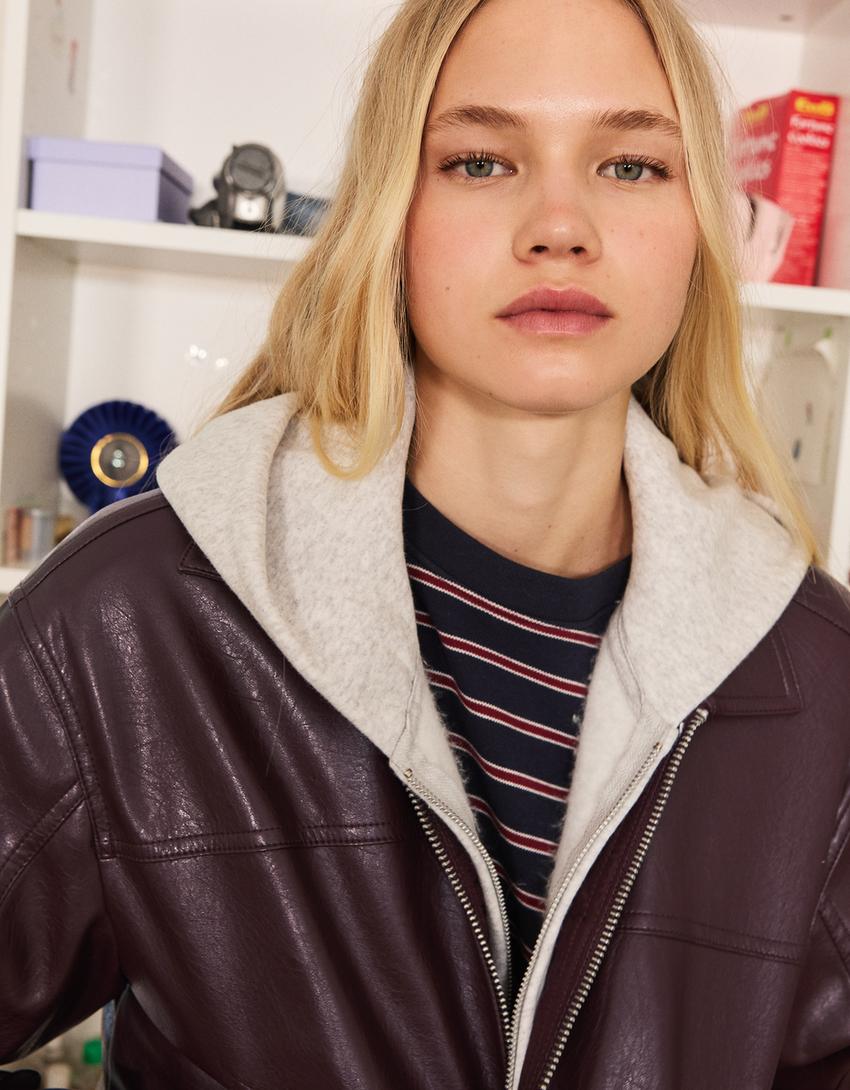 Jacke in Leder-Optik-Granatrot