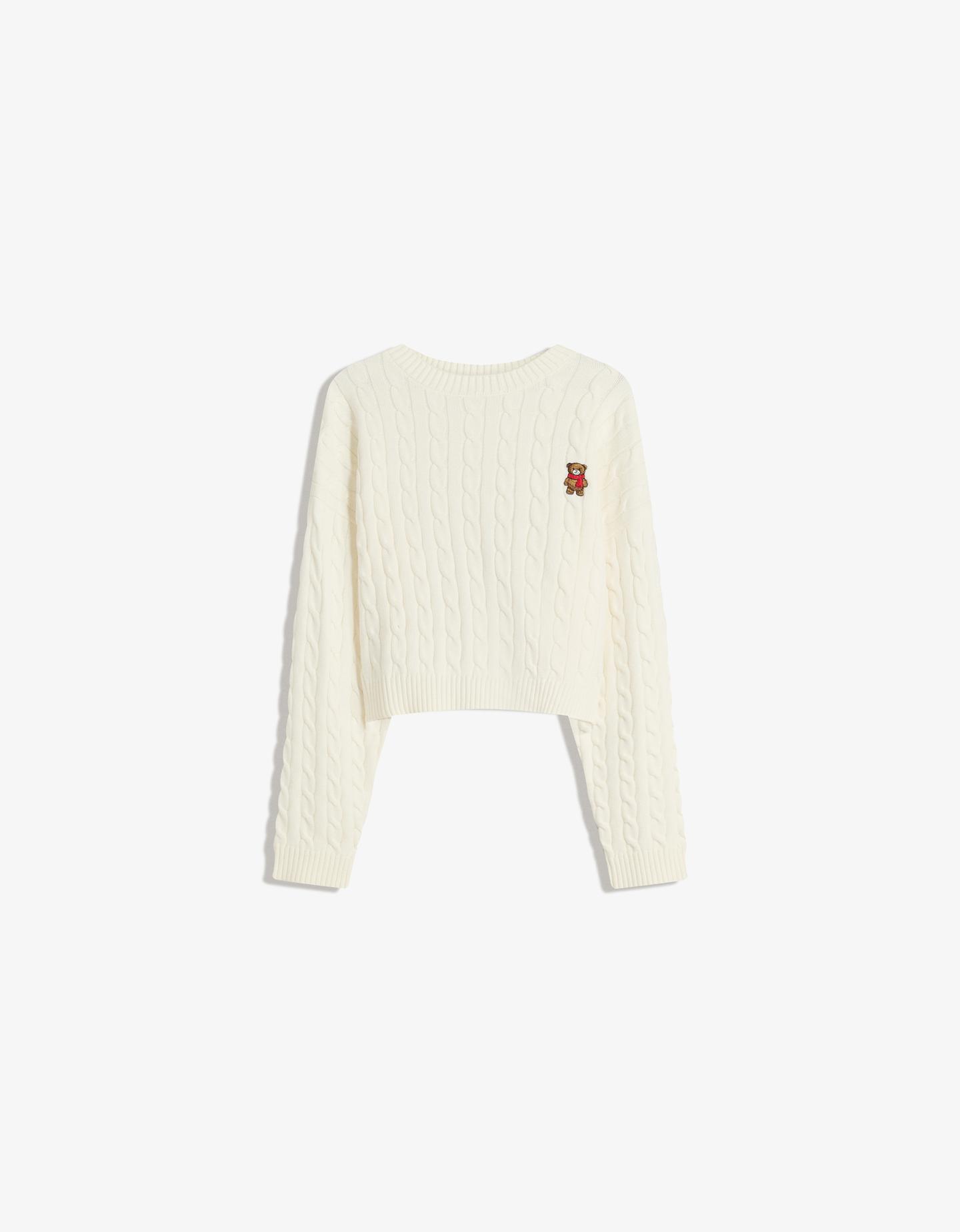 Bershka Jersey Trenzado Bordado Mujer S Crudo
