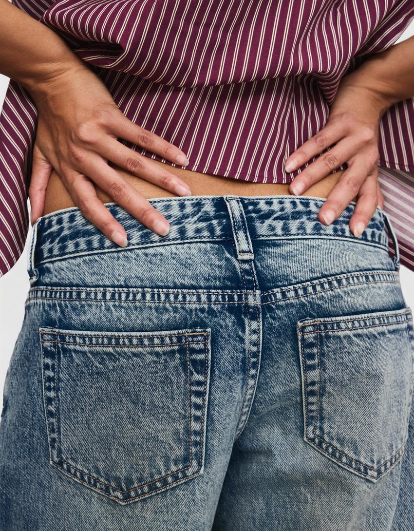 Jeans low-rise kaki lebar-Biru muda