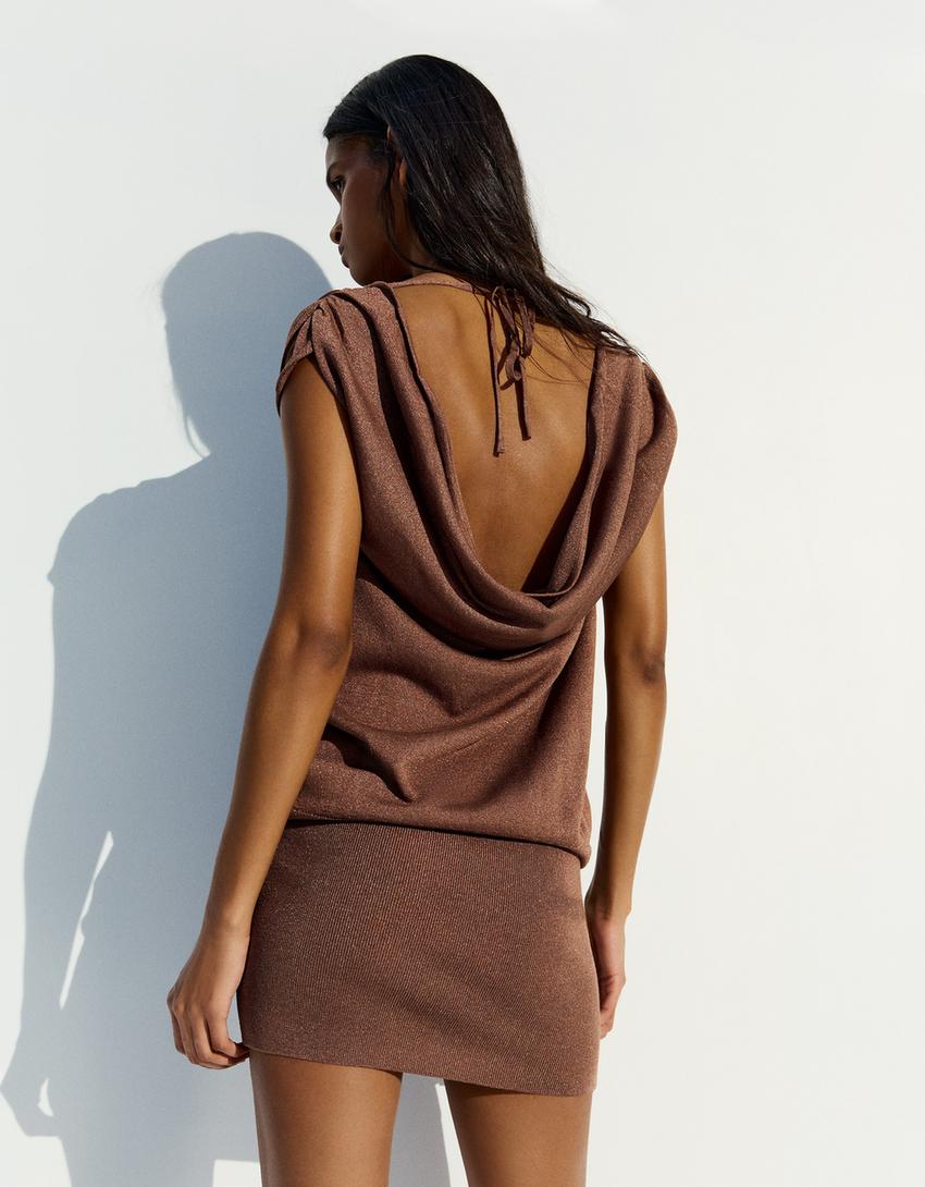 Asymmetric mini dress-Brown
