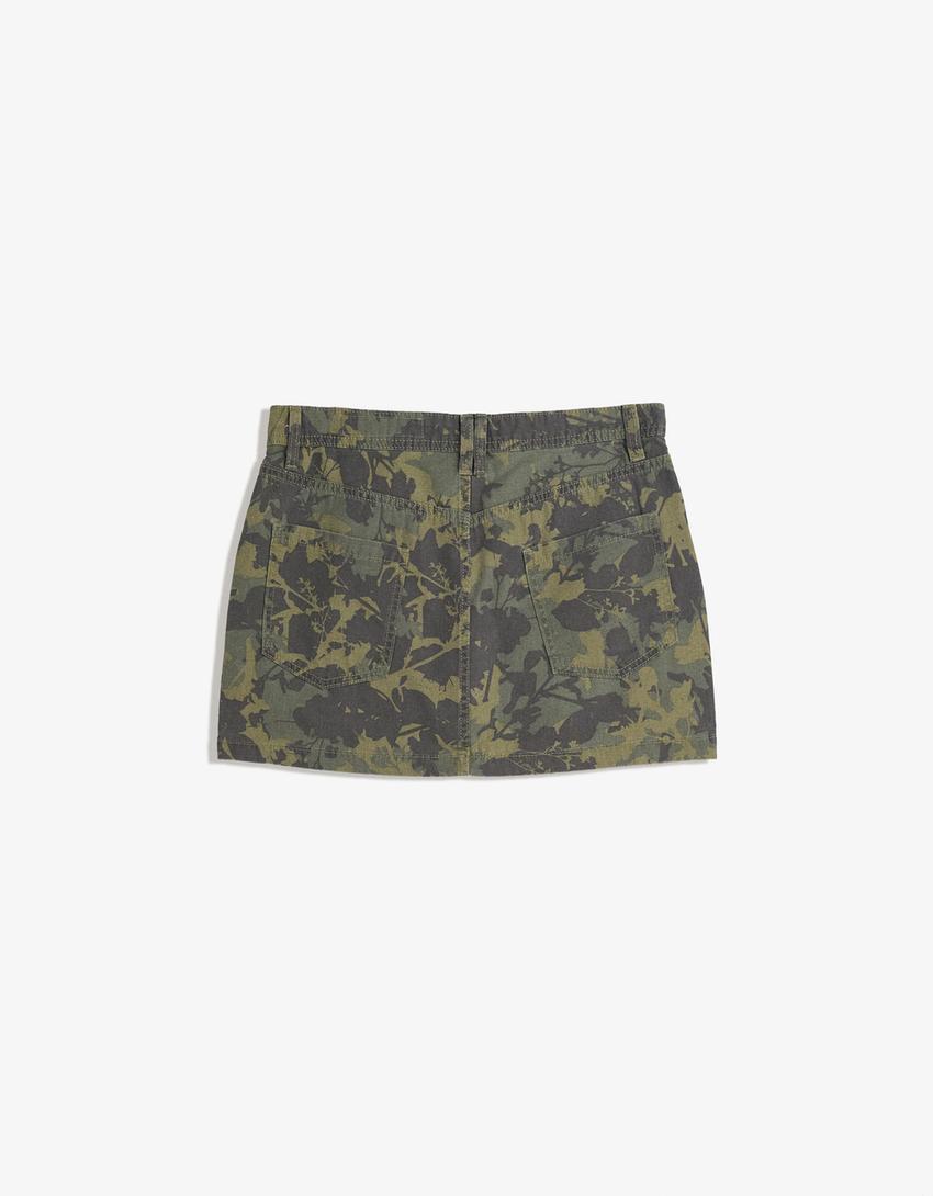 Print mini skirt-Khaki