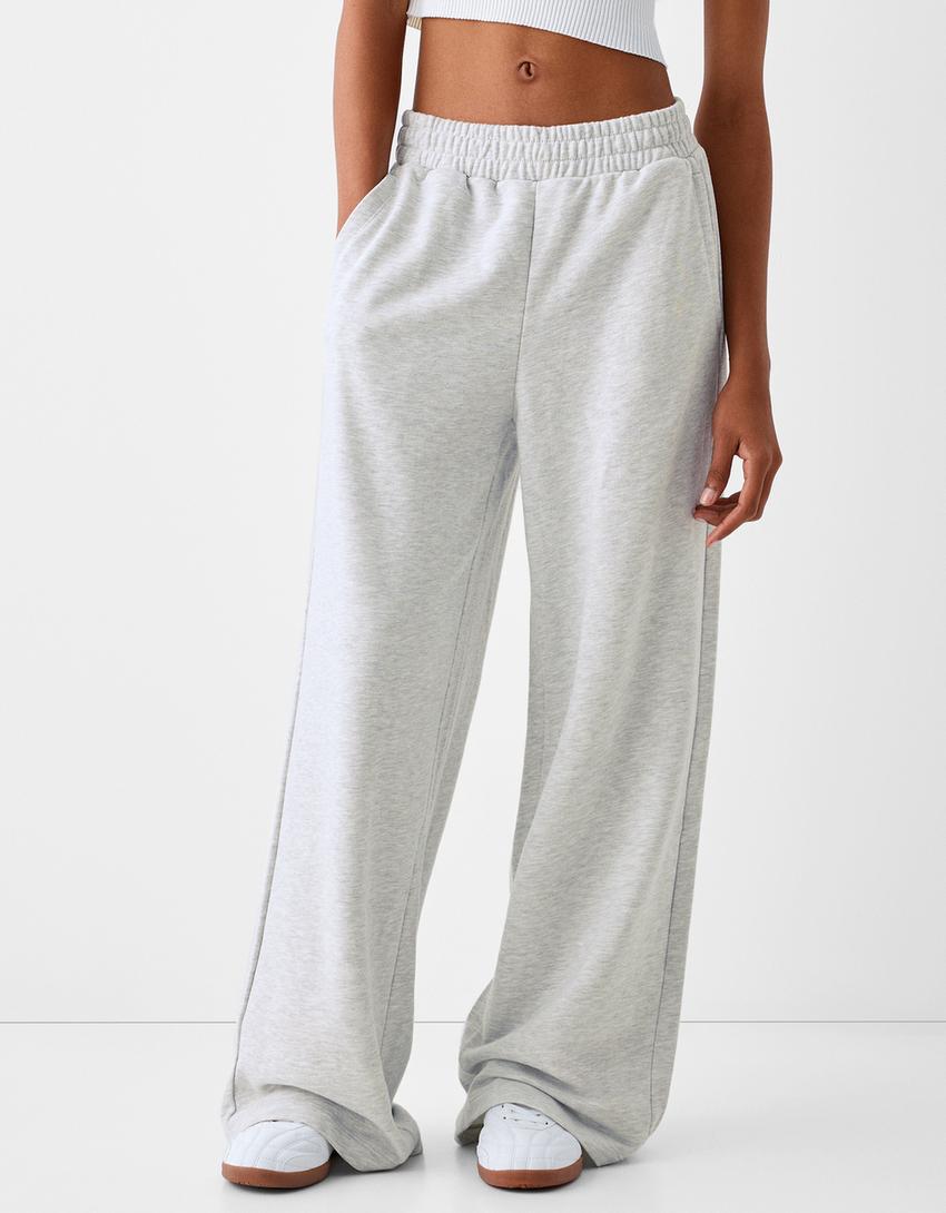 Wide leg plush trousers-Grey-1