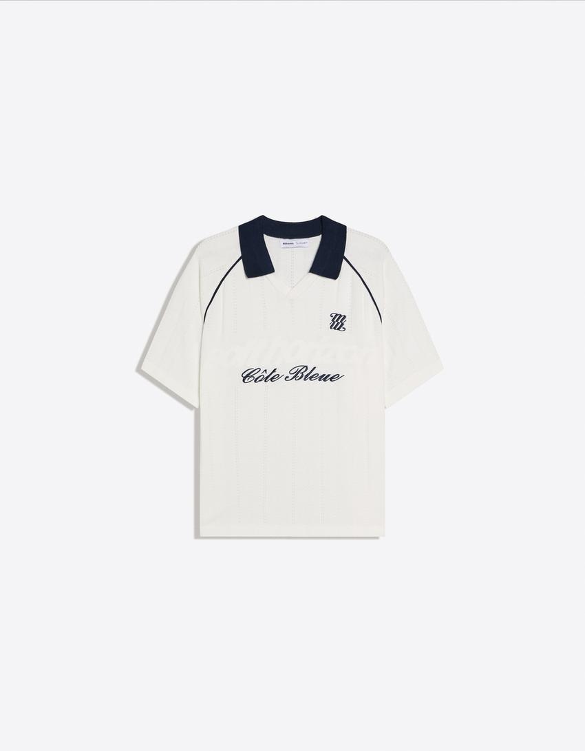 Contrast retro sport polo shirt-Off white