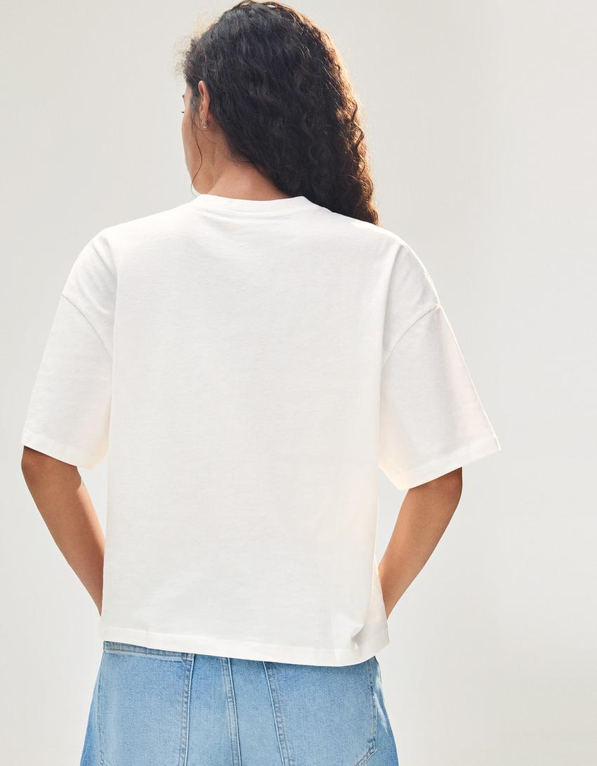 Camiseta manga corta boxy-Blanco roto
