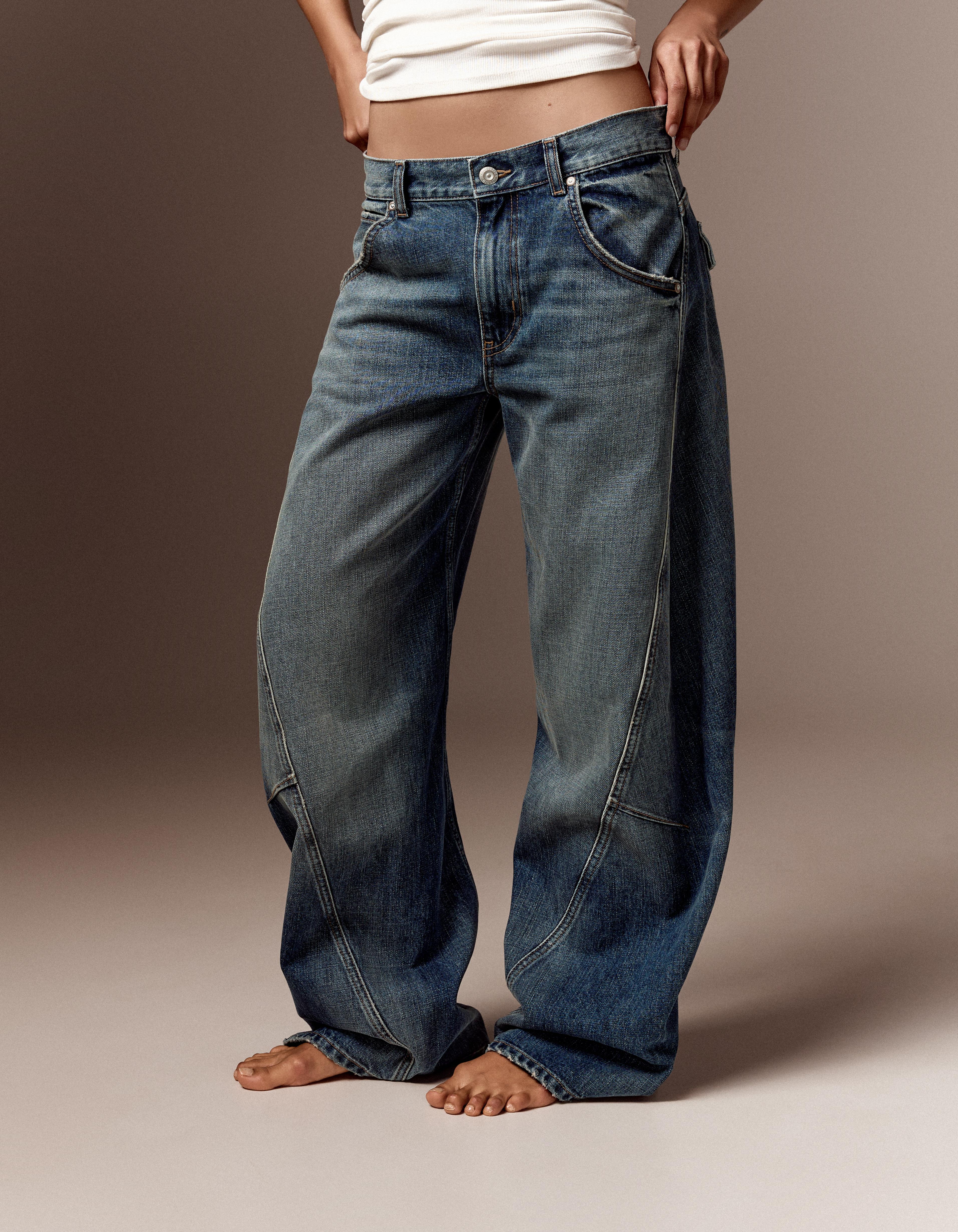 Low-rise barrel jeans — Blue