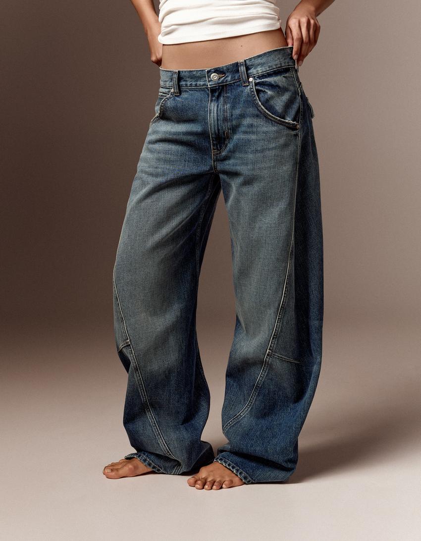 Düşük bel barrel fit jean-Mavi