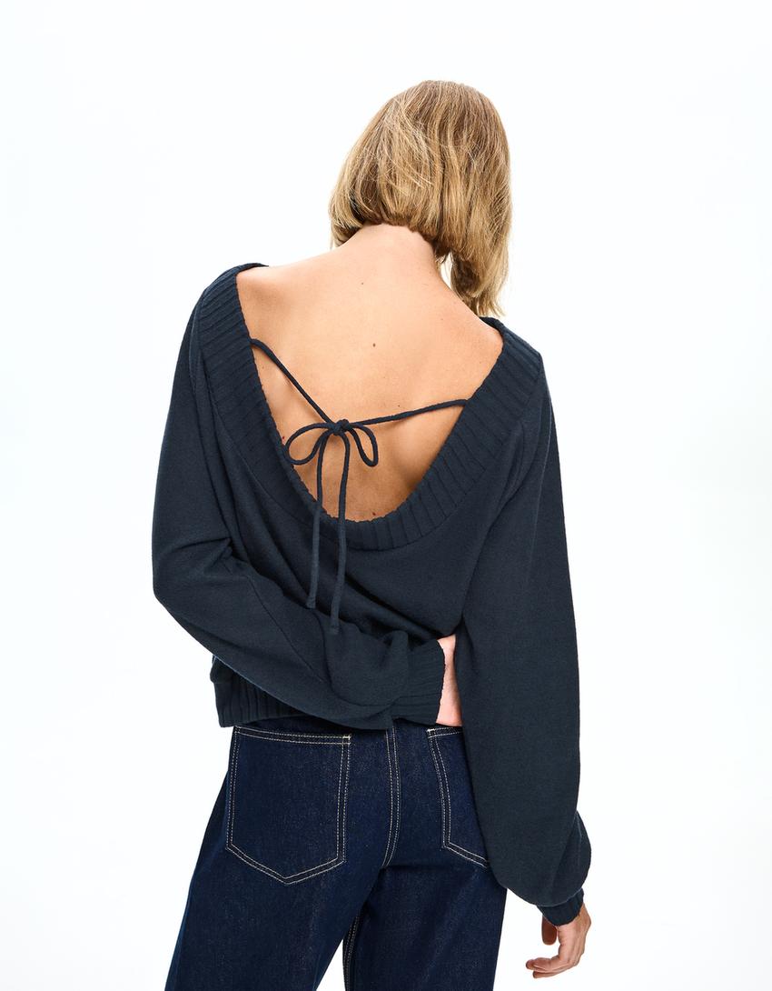 Open-back knit sweater-Navy