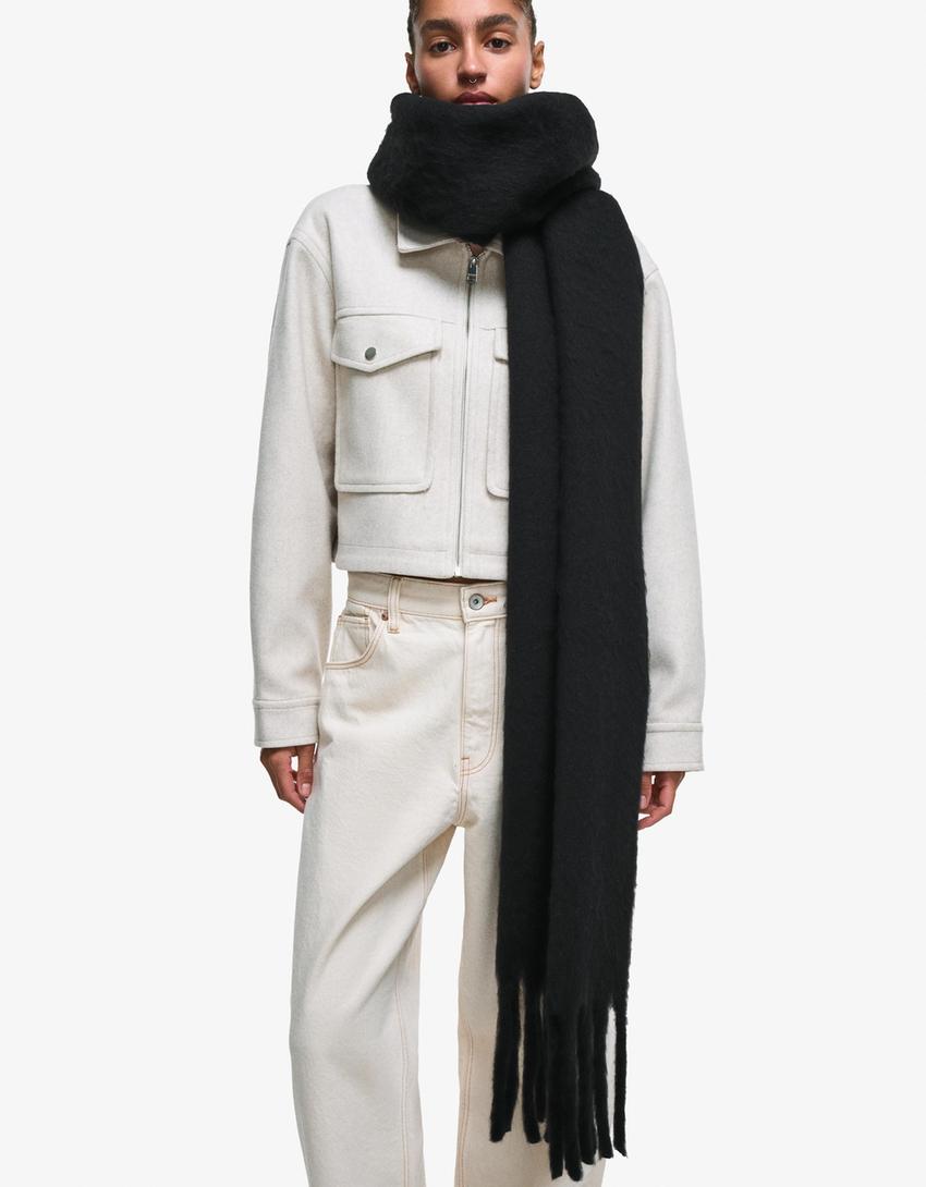 Solid-coloured scarf-Black