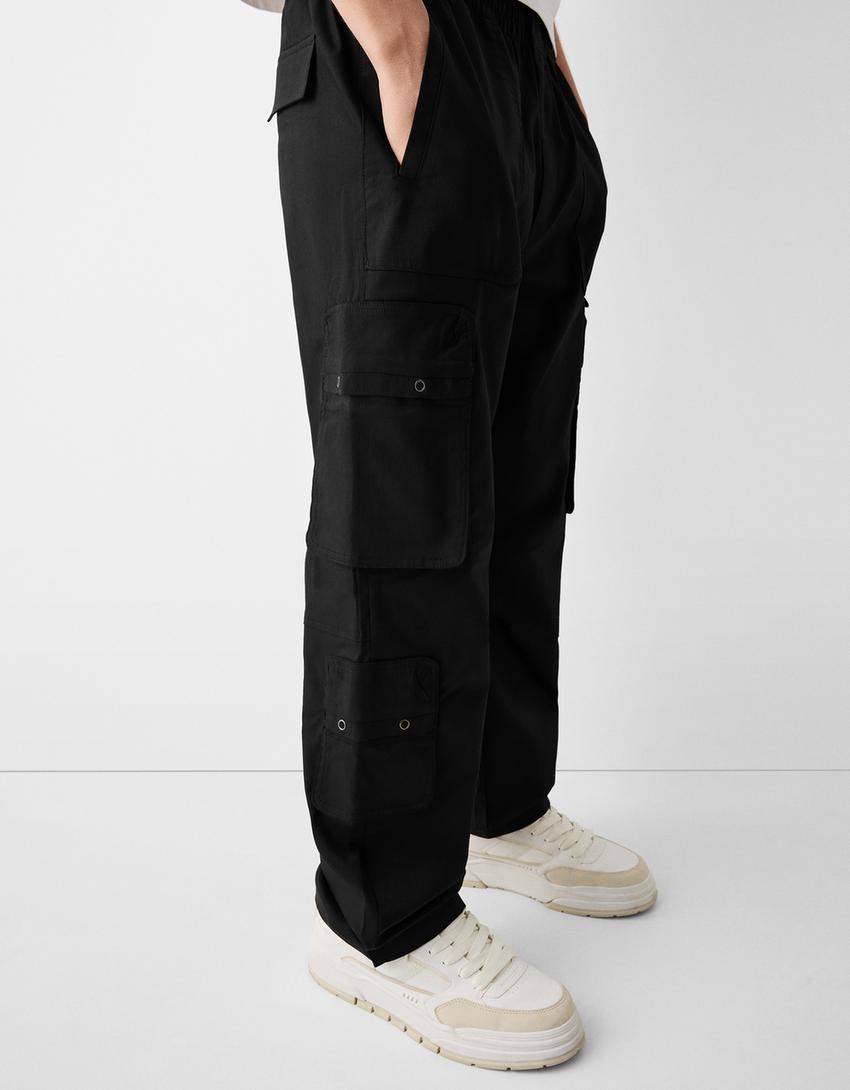 Calças wide fit multicargo-Preto-3