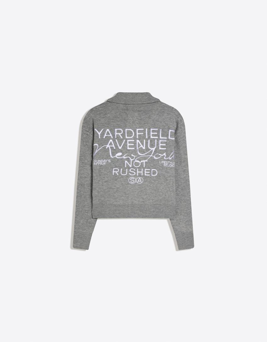 Embroidered zip-up jacket-Grey