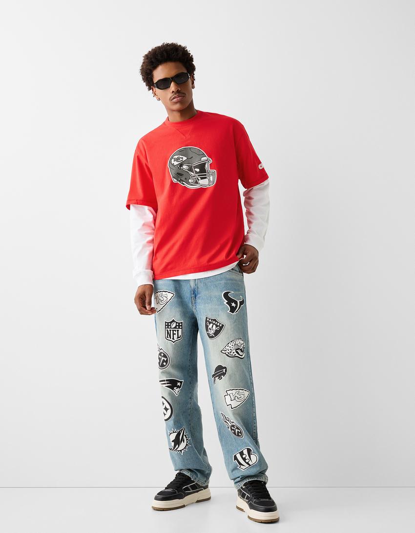 T-shirt NFL manches courtes boxy fit imprimé-Rouge-1