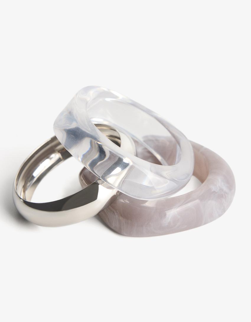 Lot de 3 bracelets effet résine-Gris-1