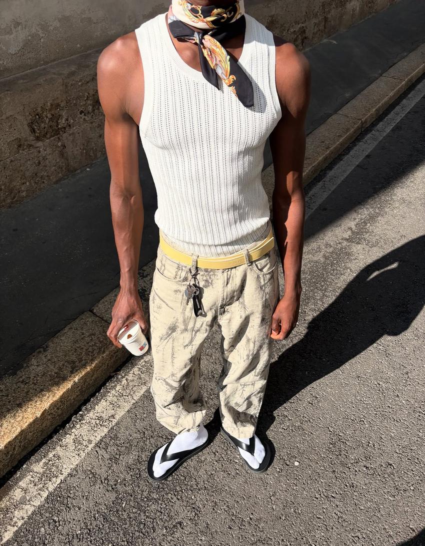 Jeans baggy fit imprimé-Vert