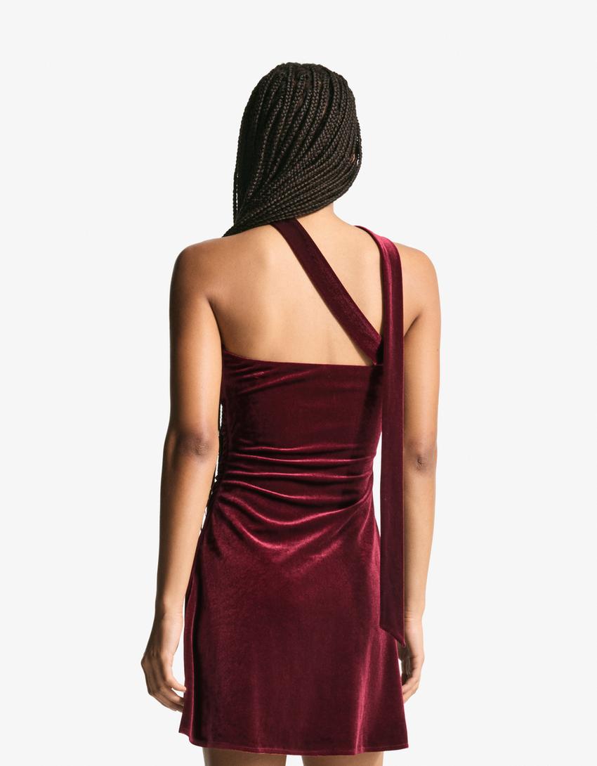 Vestido mini bandeau velvet pañuelo-Burdeos
