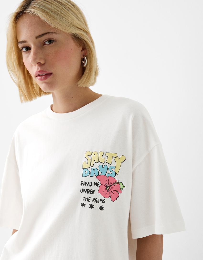 T-shirt manga curta oversize estampado-Cru-2