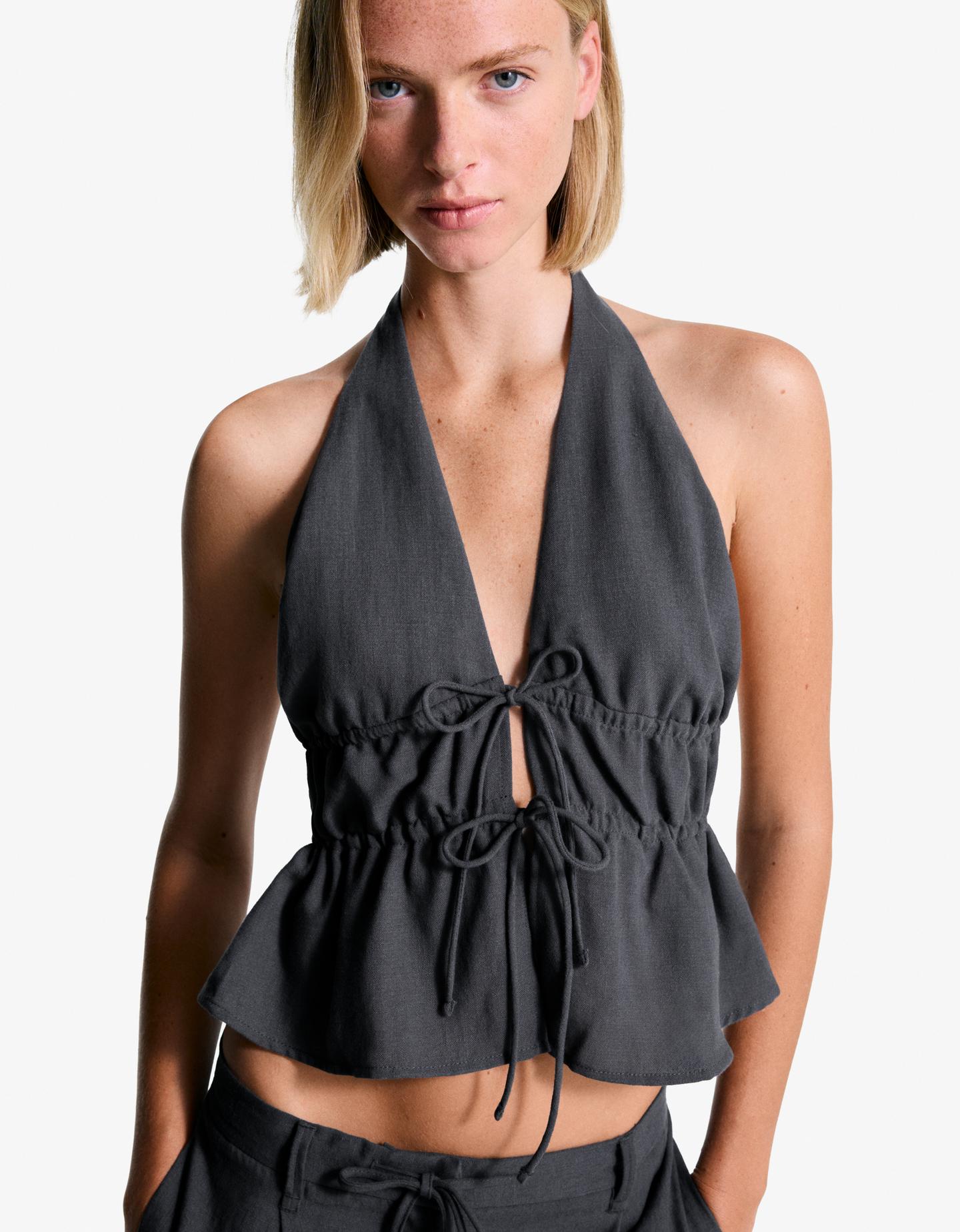 Bershka top typu halter szary