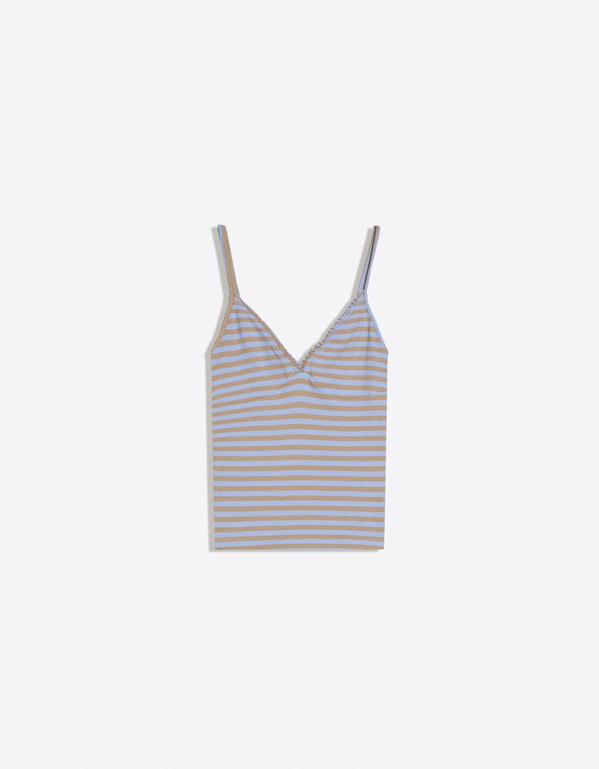 Gathered strappy top-Light blue