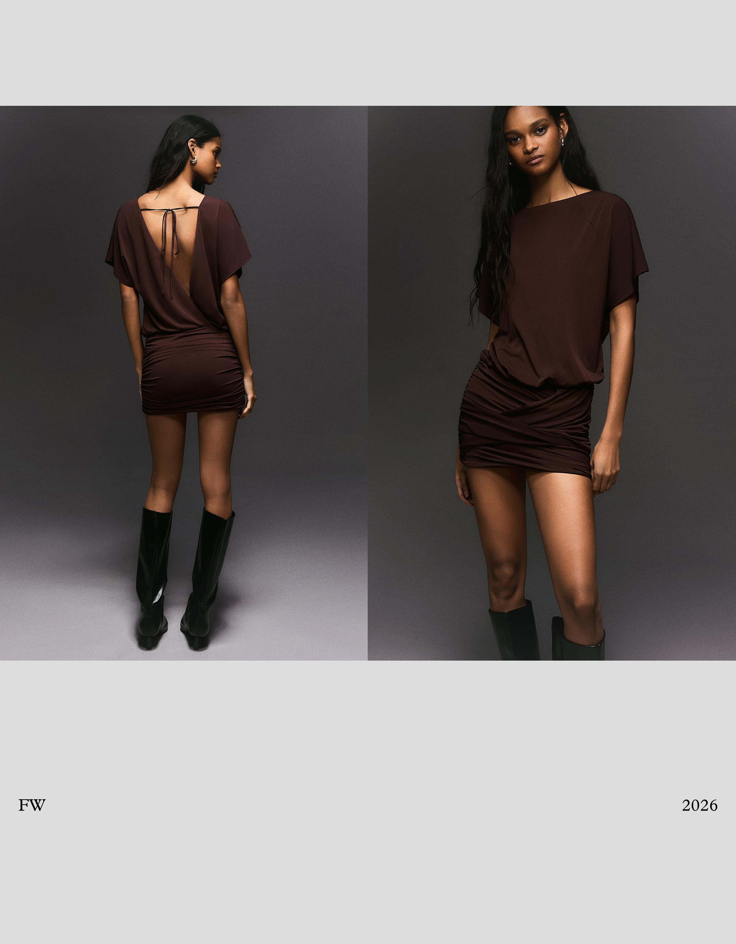 Drapeli etekli açık sırt elbise - Görsel 37