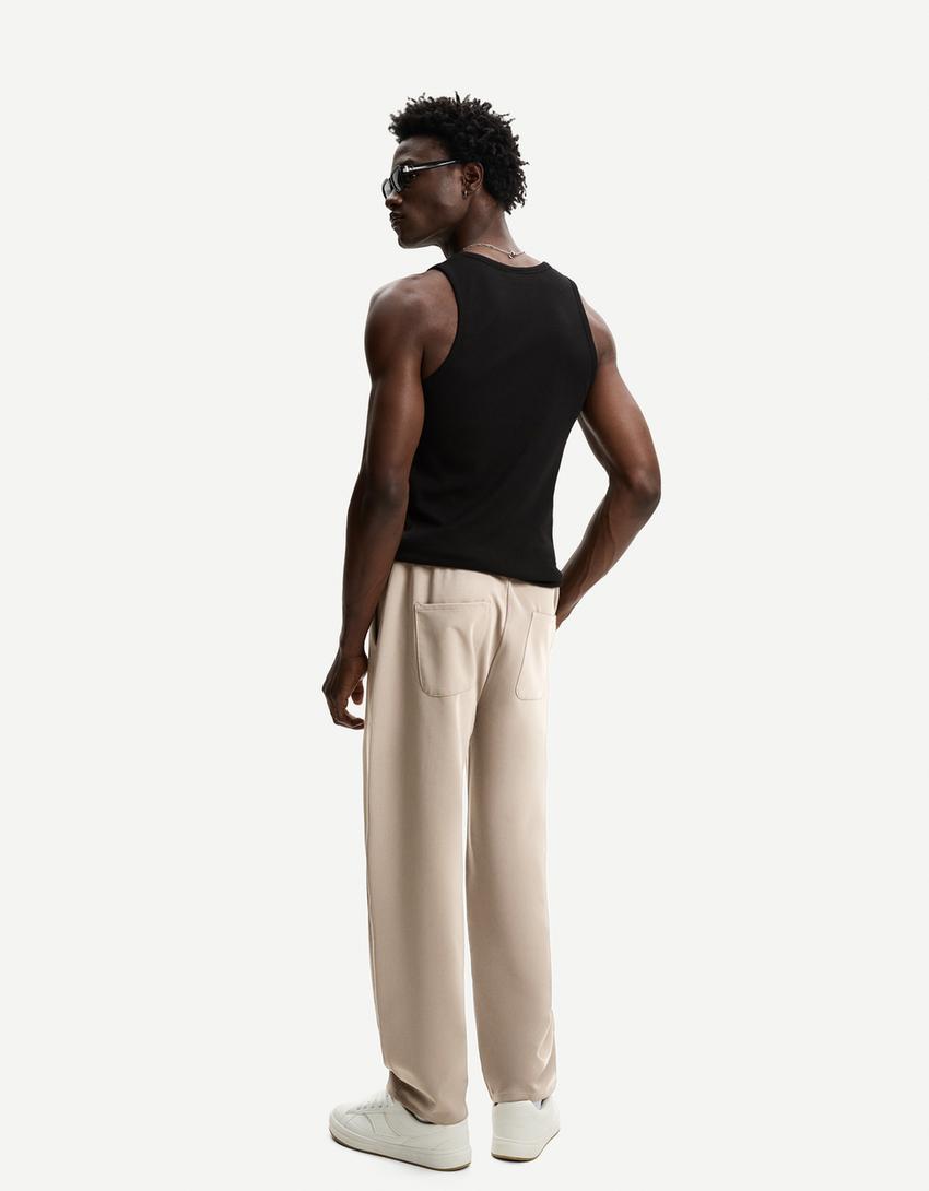 מכנסי טרנינג מחויטים Straight fit-חול-2