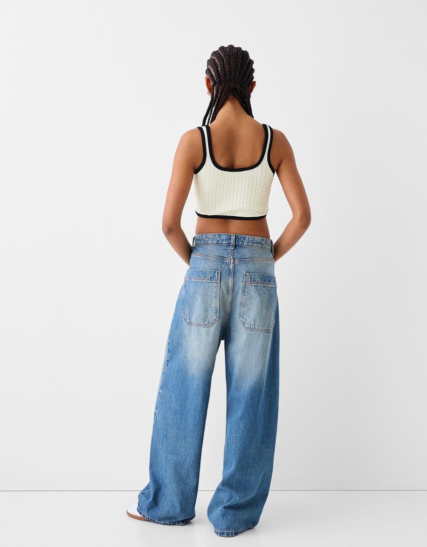 Contrast cable-knit top-Cream-1