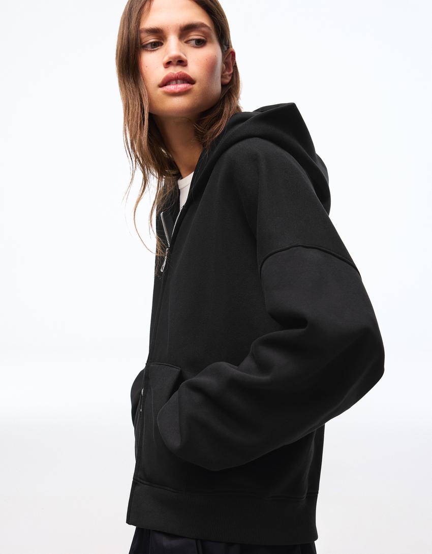 Oversize zip-up hoodie-Black