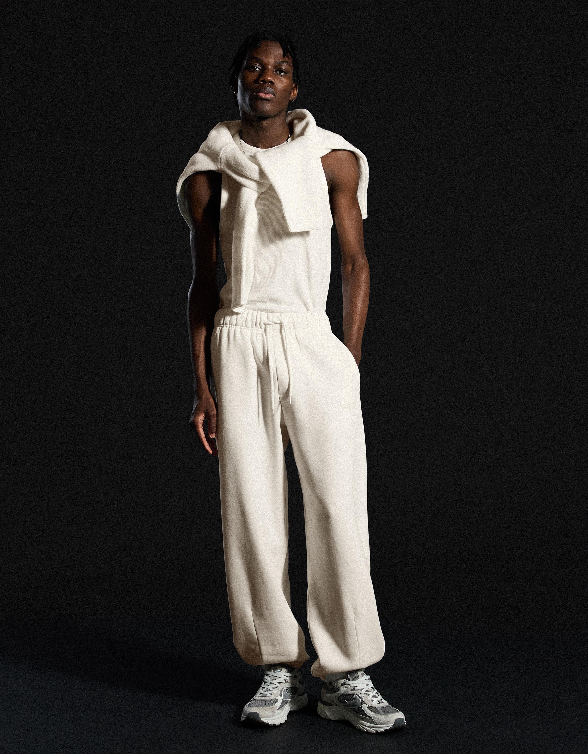 Bershka Pantalón Jogger Hombre L Blanco