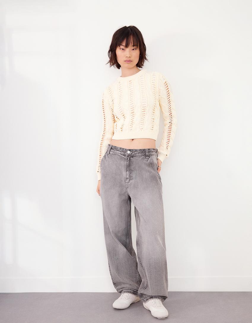 Pullover trecce-Avorio-1