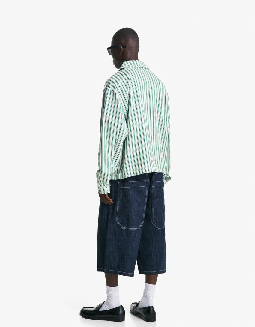 Stribet jakke med broderi-Grøn-1
