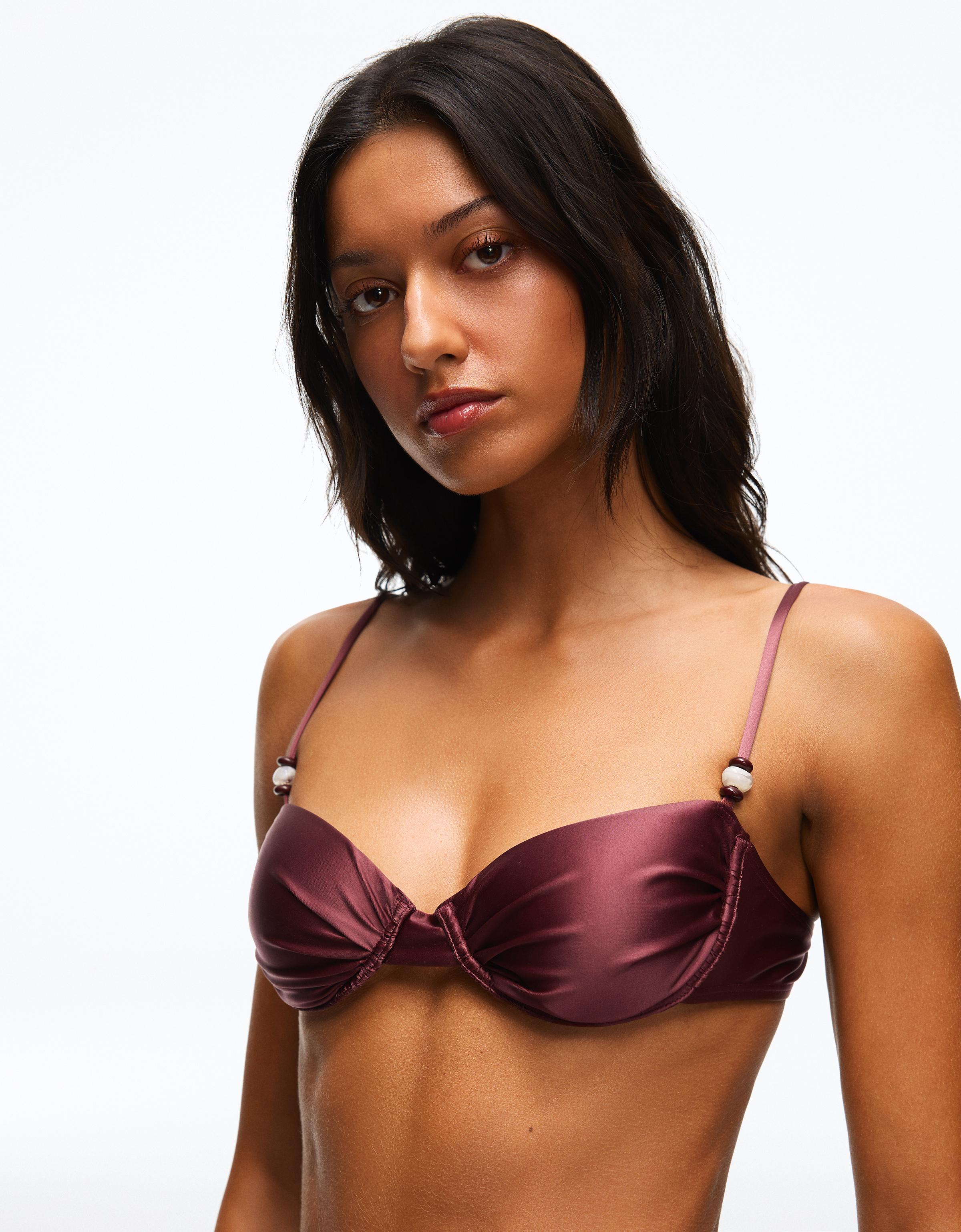 Satin underwired bikini top — Maroon