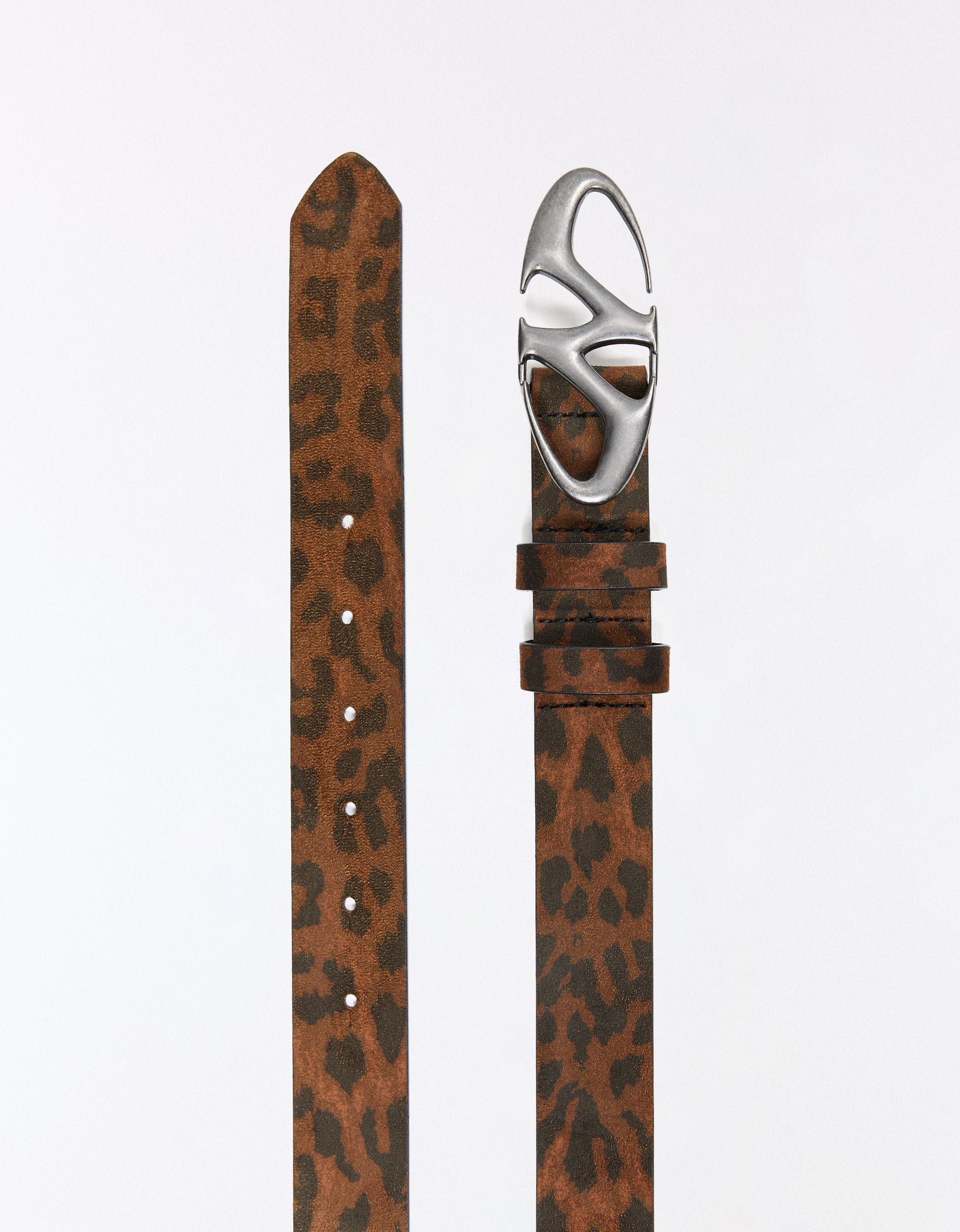 Animal print buckle belt — Brown