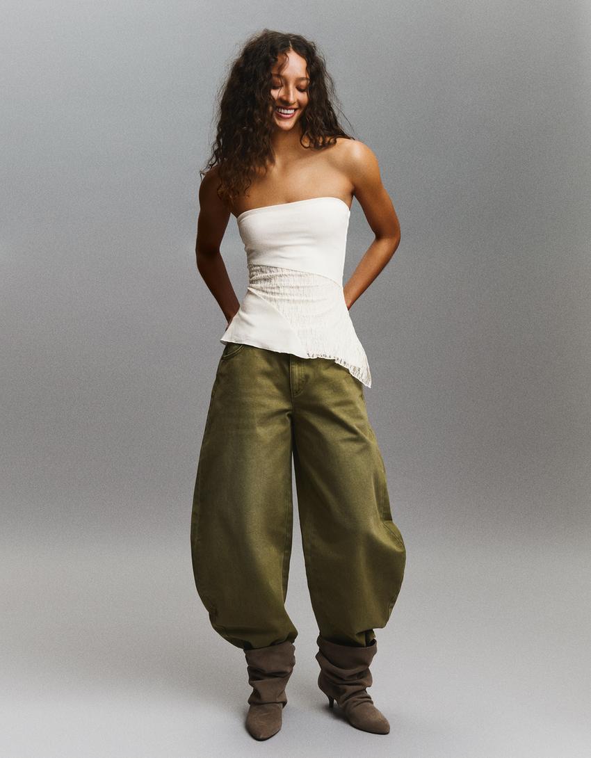 Top bandeau encaje asimétrico-Blanco roto