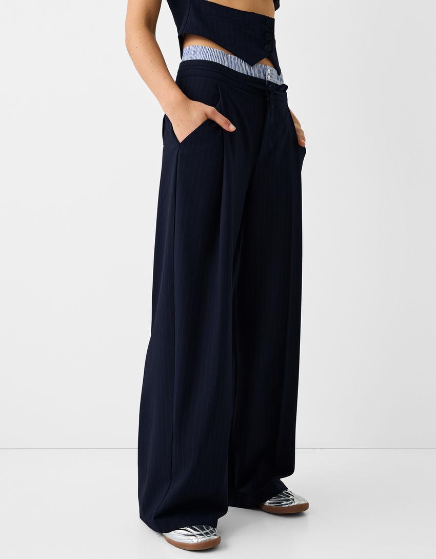 Pinstripe trousers with elastic waistband-Navy-1