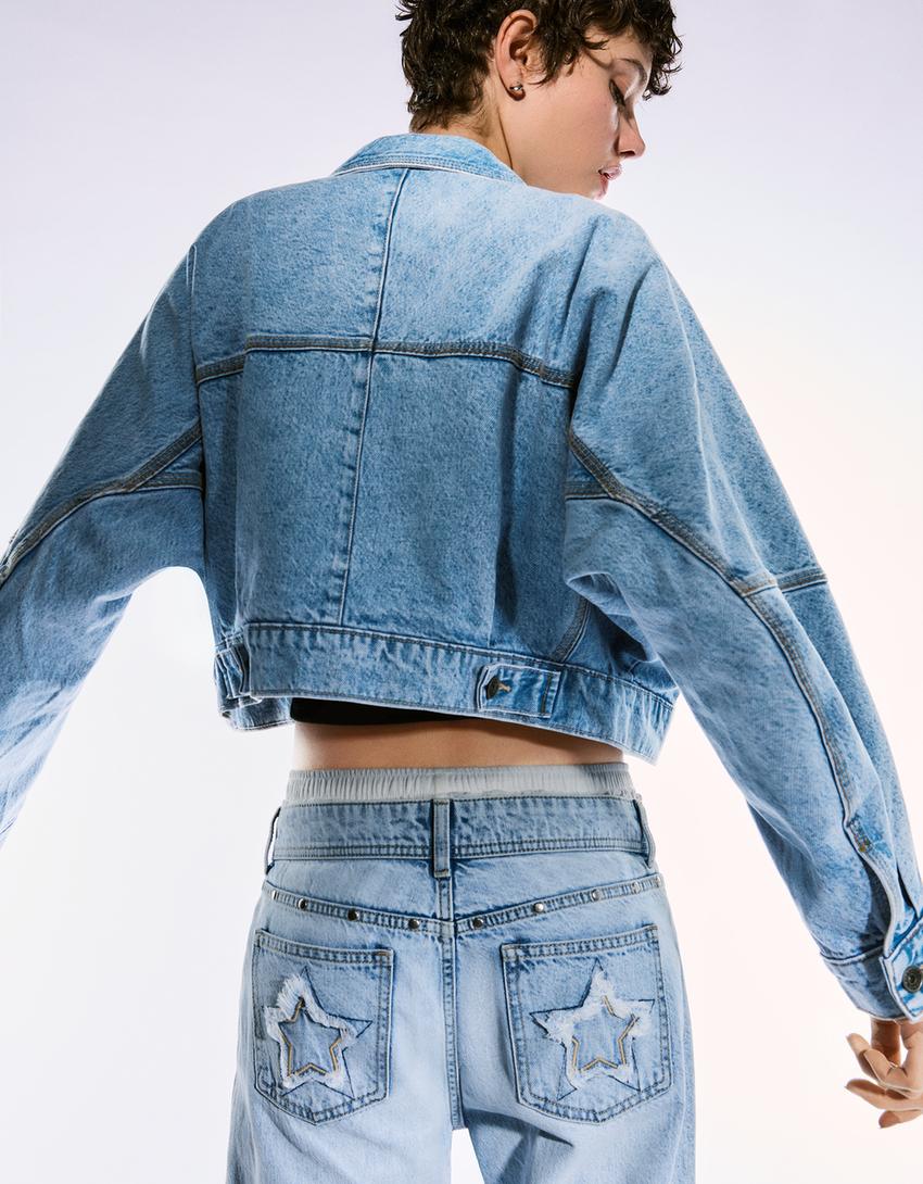 Cazadora denim cropped-Azul lavado-2