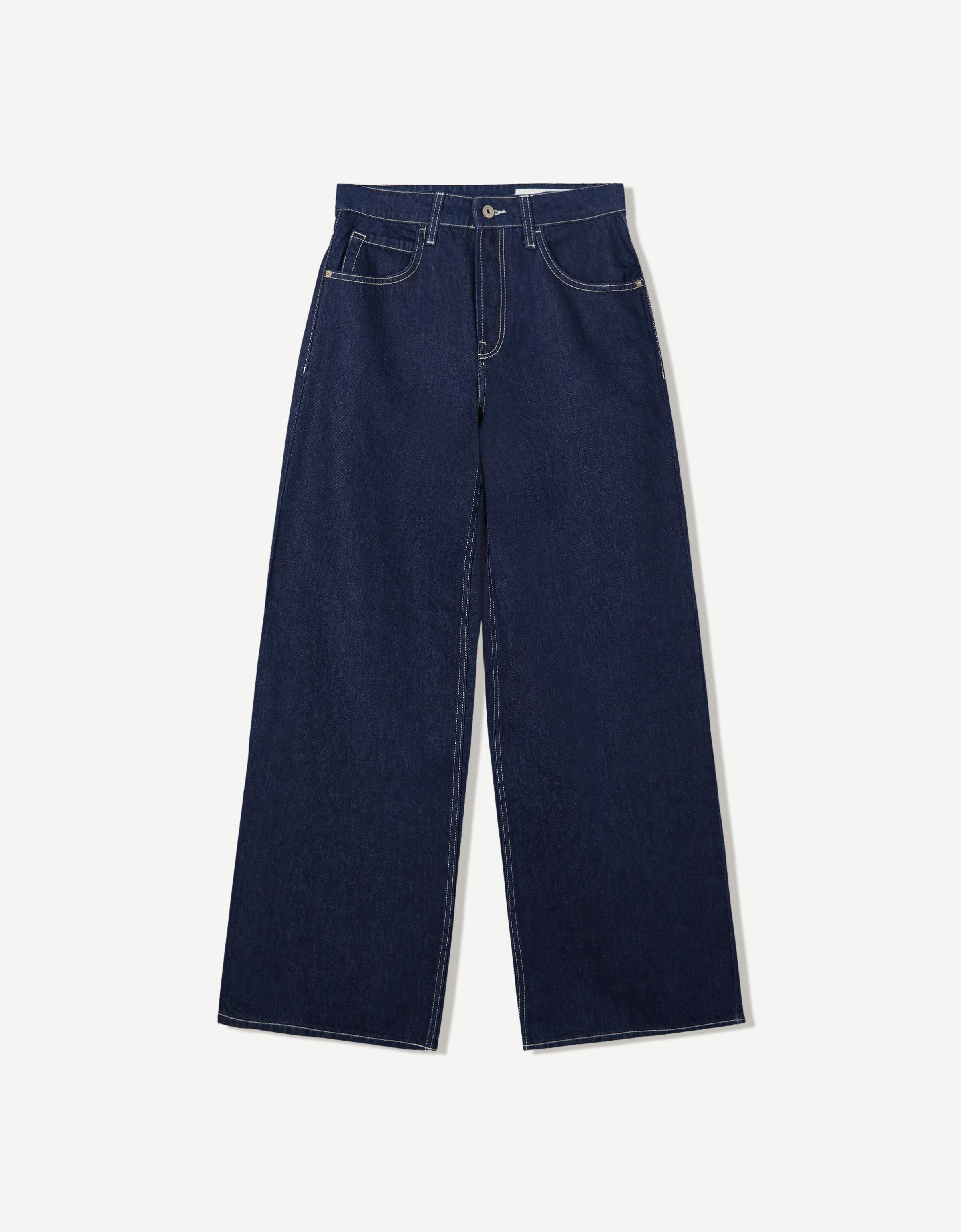 Bershka Jeans Mit Weitem Bein Damen 32 Marinenblau