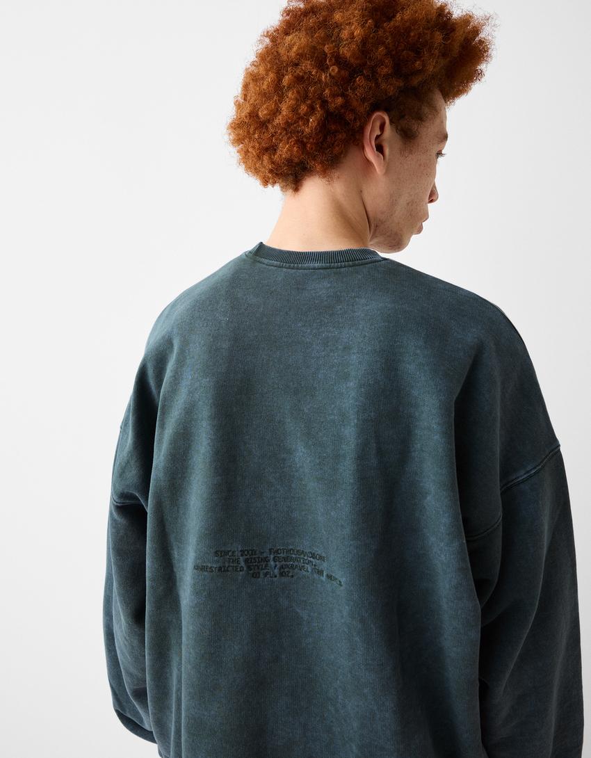 Washed-effect sweatshirt-Green