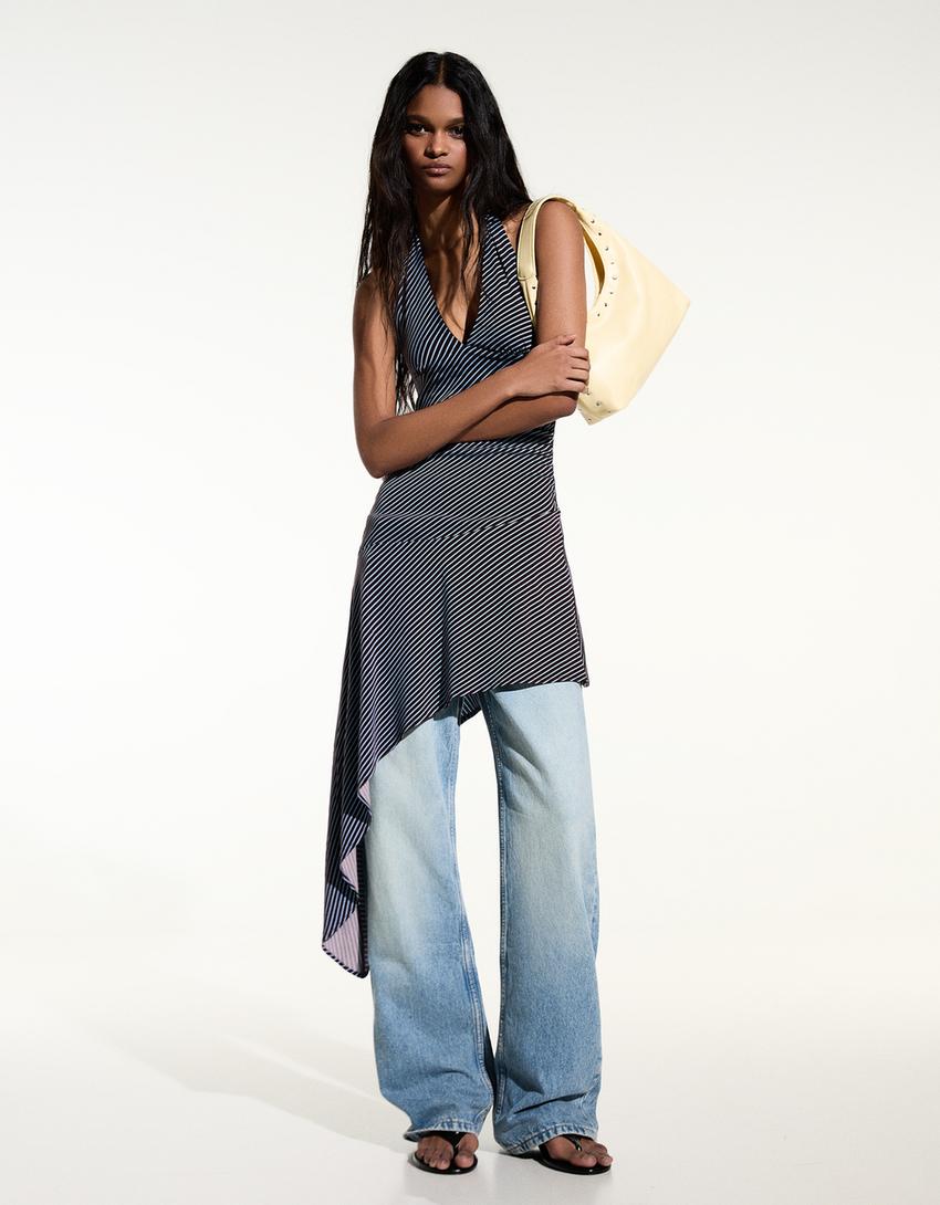 Asymmetric mini dress-Brown