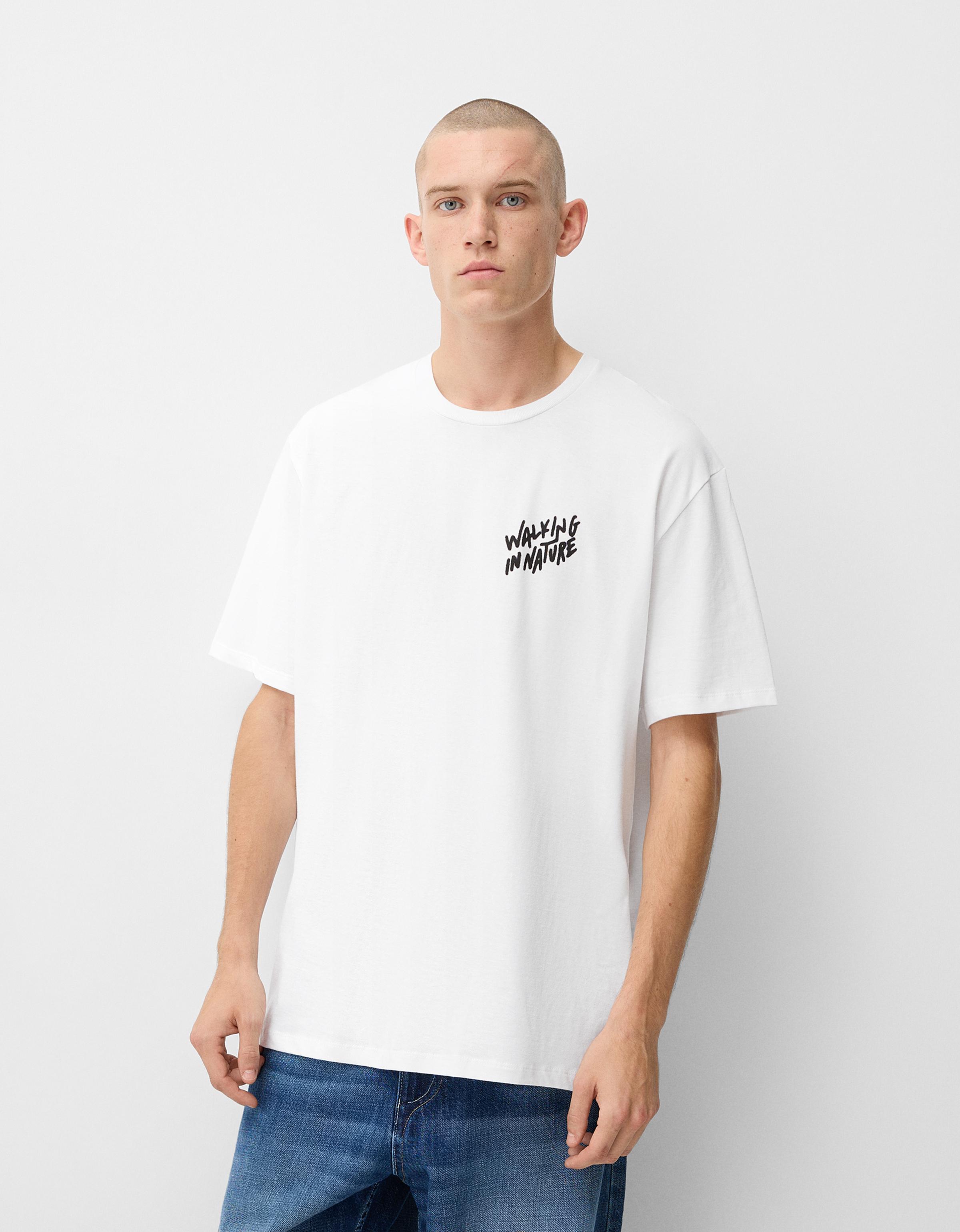 Bershka T-Shirt Im Easy Fit Mit Print Herren M Weiss