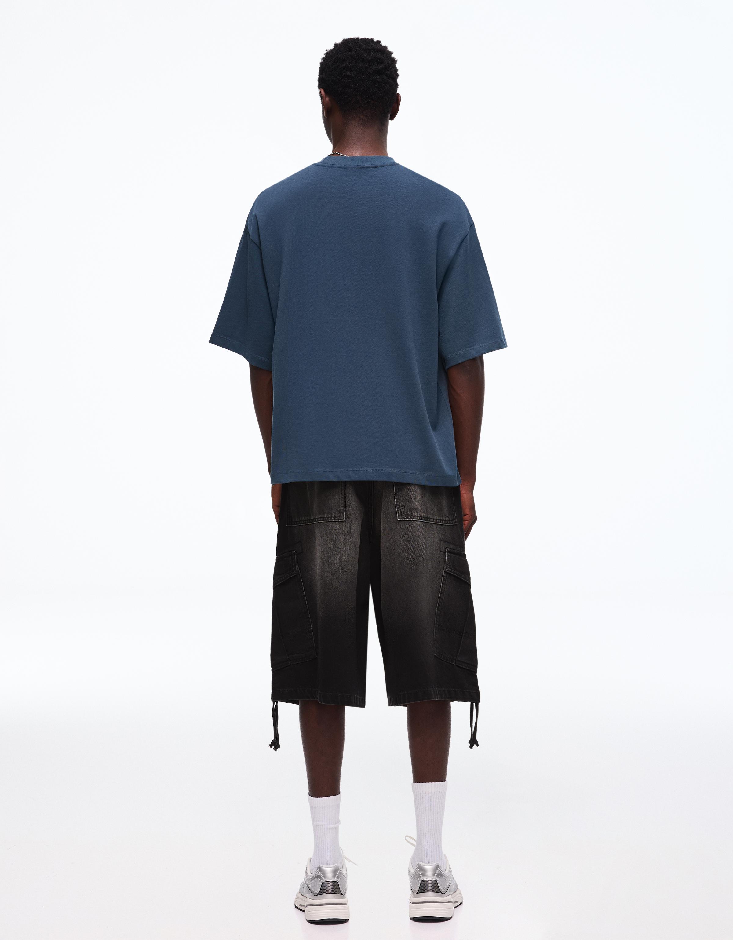 Denim cargo parachute Bermuda shorts — Black