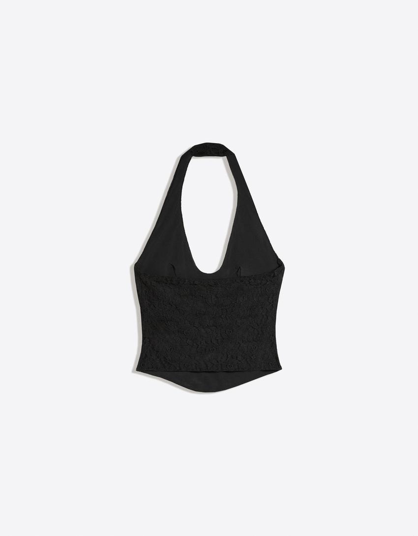 Dantelli korse halter top-Siyah